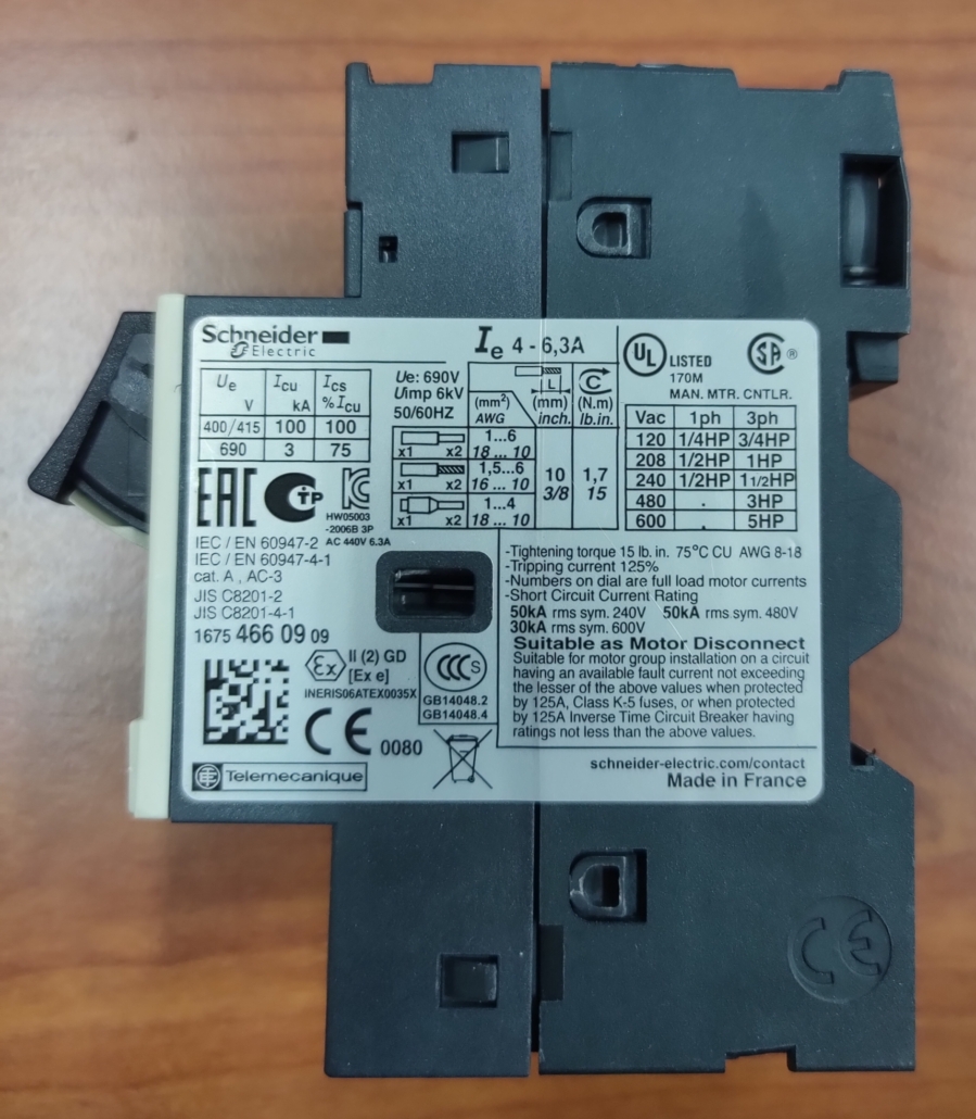 GV2ME10 Schneider Motor circuit breaker,TeSys Deca,3P,4-6.3A,thermal