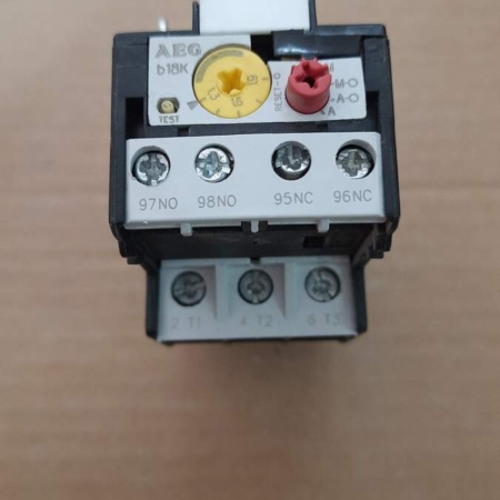 AEG 910-343-206-00 b18K Thermal Overload unit, 1.3-1.9A, a compact black electrical module with terminals and rating labels.