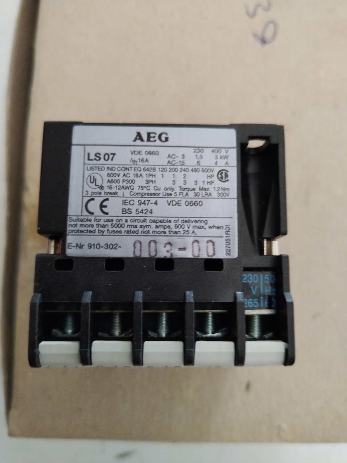 910-302-003 AEG LS07.10 Mini Relay Contactor 230V 50Hz 3xNO 1xNO ...