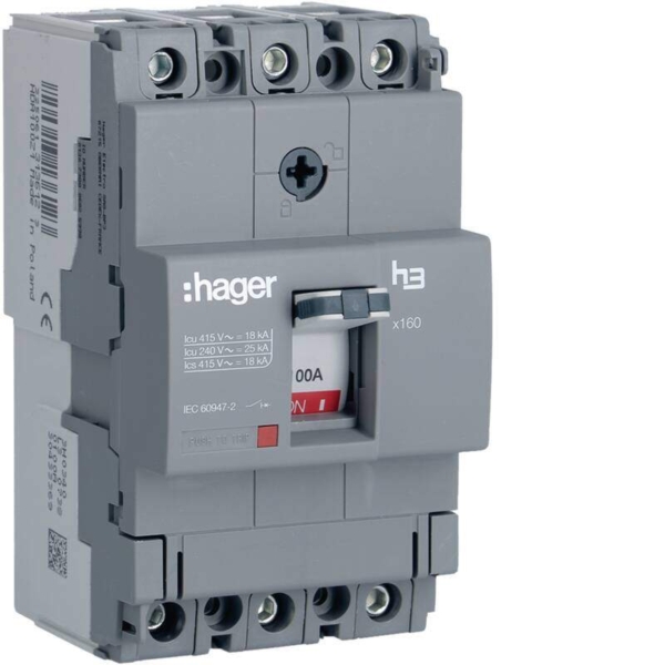MCCB h3 x160 TM 3x100A 18kA - Panels and Parts Shopping