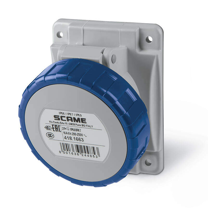 FLUSH-MOUNTING SOCKET - 16A 2P+E 6h 200-250V 50Hz 60Hz 70X87MM Screw terminals
