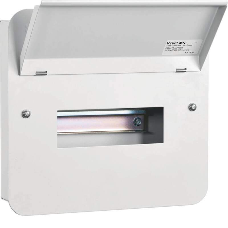 Consumer Unit, VT, 8way, flush, fillet front cover, with Din rail and busbar