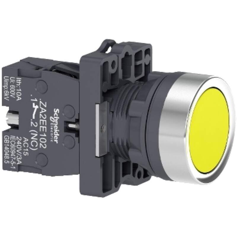 round yellow push-button Ø 22 - flush spring return - 1NO