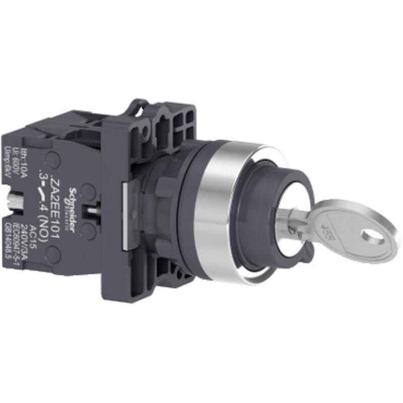 key selector switch - Ø22 - 3 positions - stay put - 2NO