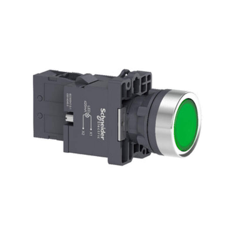 green flush complete illum push-button - Ø22 - flush - 220V AC - 1NO