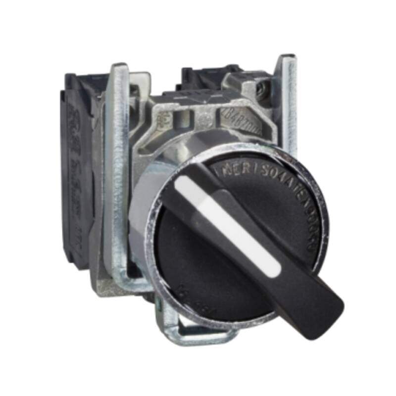 Selector switch, Harmony XB4, metal, black, 22mm, 3 positions, spring spring return, 1NO