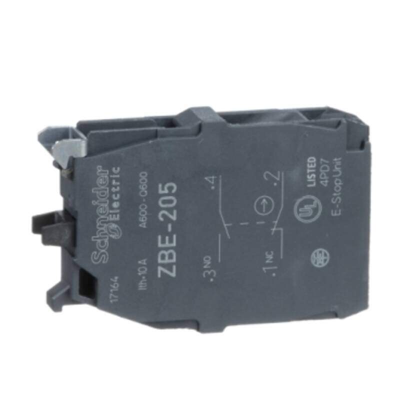 Harmony, 22mm Push Button, add on contact block, 1 NO and 1 NC, screw clamp terminal