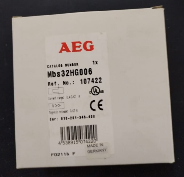 107422 Mbs32HG006 AEG Motor Starter, Overload Setting 0.4-0.63A  UL Listed107422